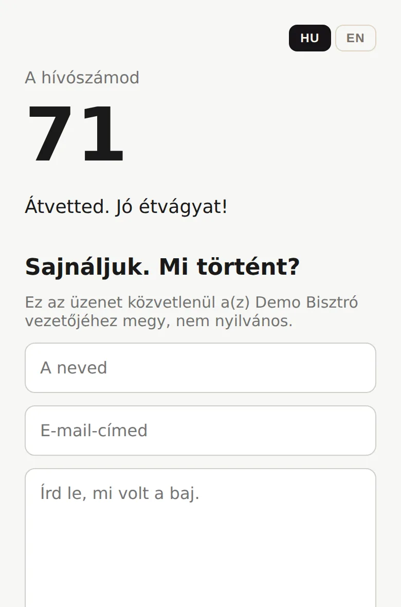 Köszönjük — a vendég a Google-értékelőoldalra léphet tovább