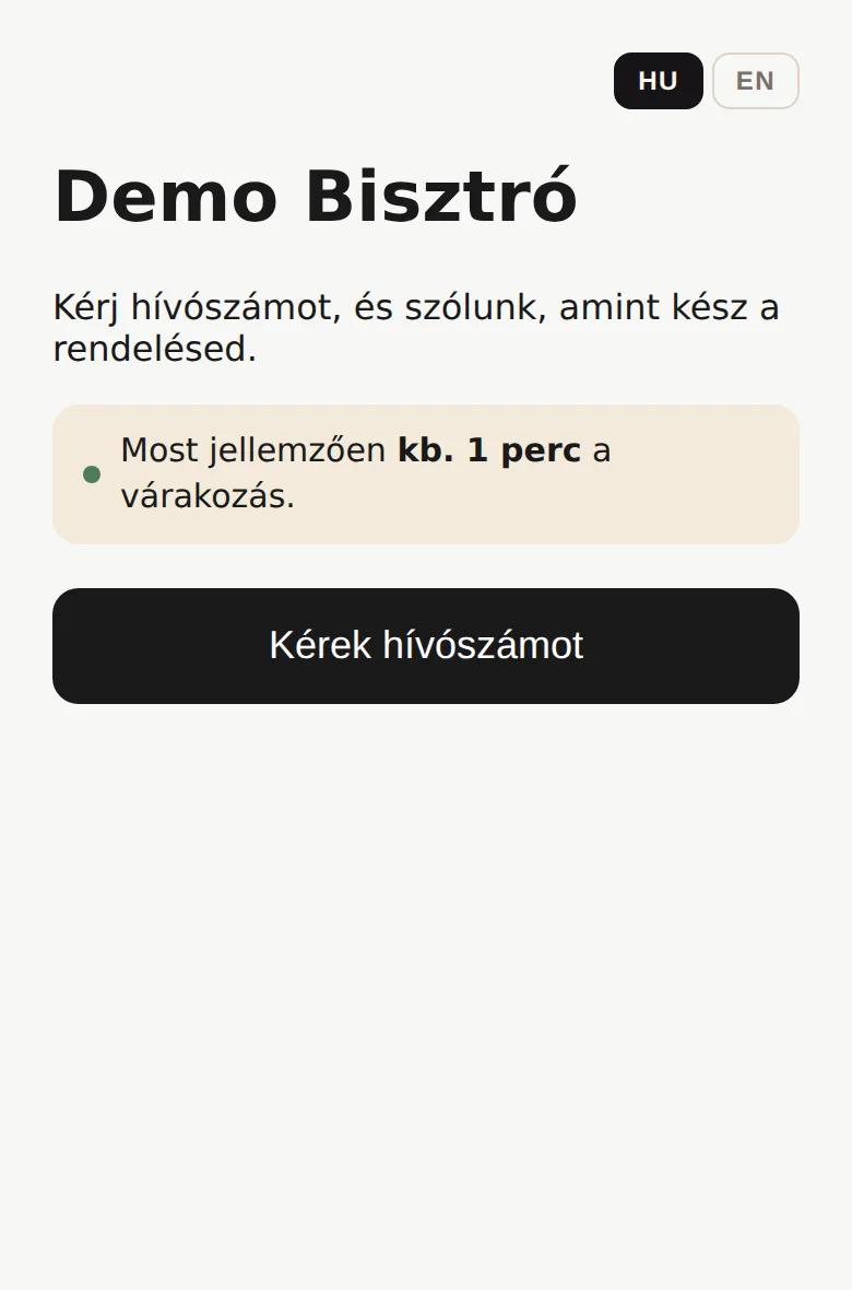 A QR beolvasása után: kérek hívószámot